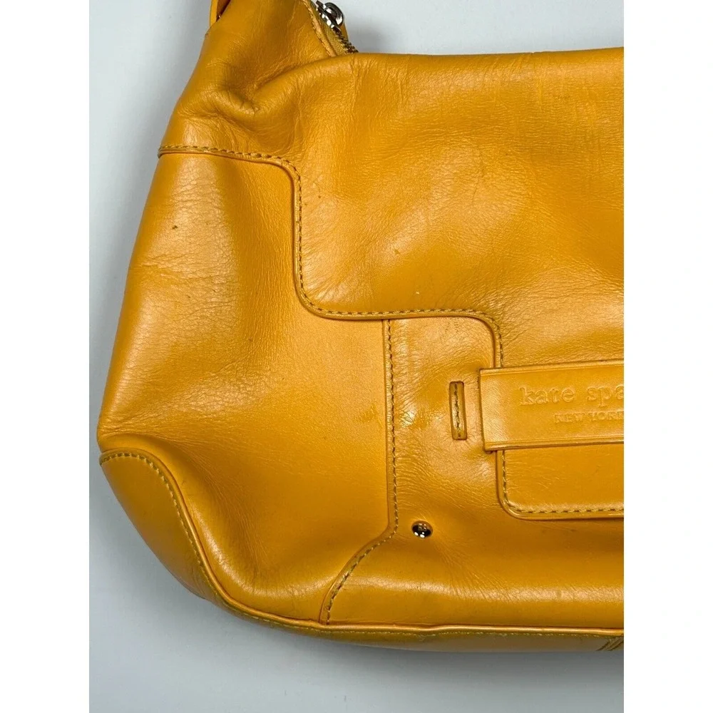 Vintage Kate‎ Spade Yellow Leather Flap Front Hobo Shoulder Handbag Size Small